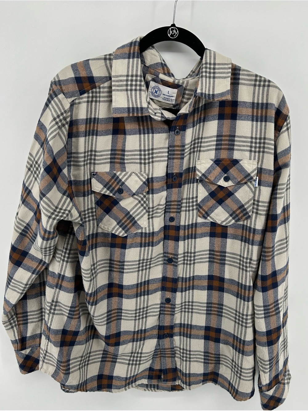 Hurley Men's Plaid Button-Down Shirt in Cream, Navy & Brown